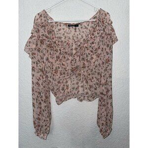 NASTY Gal Floral Top Crop Ling Sleeve Sexy Shirt Low Cut NWTS (x1)